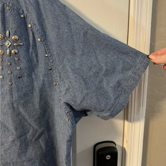 Bonnie Blain 80’s Embellished Denim Button-Up Shirt 2XL Blue Oversized Plus Size - Picture 5 of 12